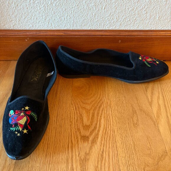 Black Velvet Ugly Christmas Shoes Flats Slippers Christmas Baubles Stars Size 9 - Picture 5 of 6